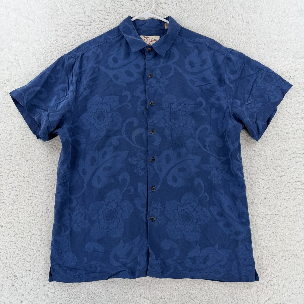 Kahala Shirt Mens Large Blue Floral Hawaiian Short Sleeve Button Up Aloha Casual